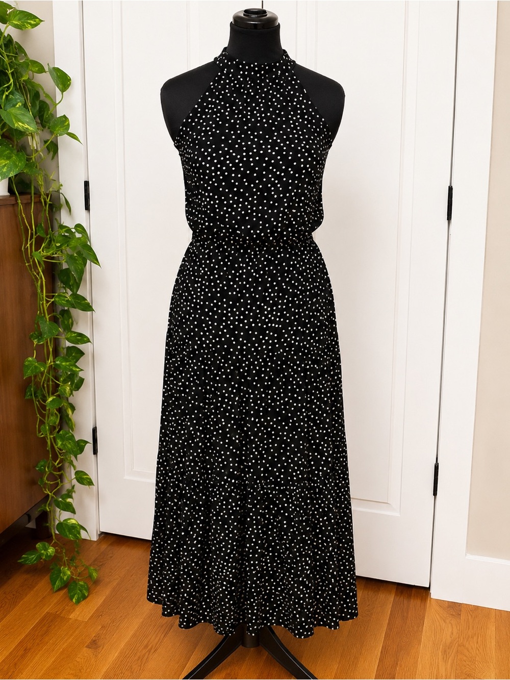 Black Polka Dot Halter Maxi Dress